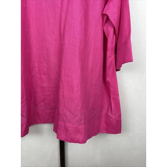 NEW Marina Rinaldi Fisica 100% Linen Button Down Top Womens 24 Plus Pink Fuchsia - Picture 10 of 13